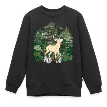 forêt, habitant de la forêt, cerf, orignal, Suède, bois, sauvage - Sweat Premium enfant bio - noir - Devant - AI Model Kid Female (0cm)