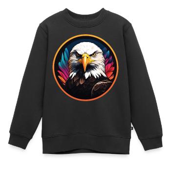 Portrait coloré de pygargue à tête blanche - Sweat Premium enfant bio - noir - Devant - AI Model Kid Female (0cm)