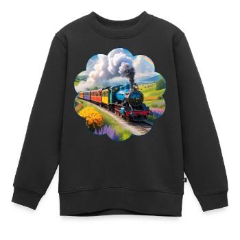 Bunte Eisenbahn mit rauchender Dampflokomotive - Kinder Premium Organic Sweatshirt - Schwarz - Vorne - AI Model Kid Female (0cm)