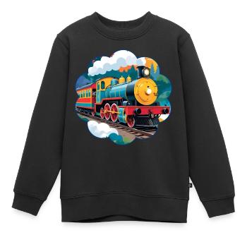 Chemin de fer coloré avec locomotive à vapeur fumante - Sweat Premium enfant bio - noir - Devant - AI Model Kid Female (0cm)