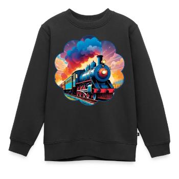 Chemin de fer coloré avec locomotive à vapeur fumante - Sweat Premium enfant bio - noir - Devant - AI Model Kid Female (0cm)
