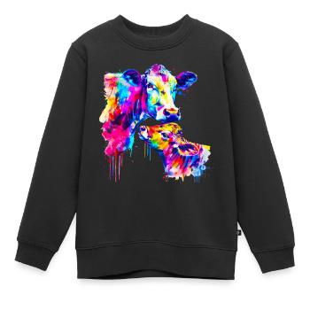 Vache avec veau - Sweat Premium enfant bio - noir - Devant - AI Model Kid Female (0cm)