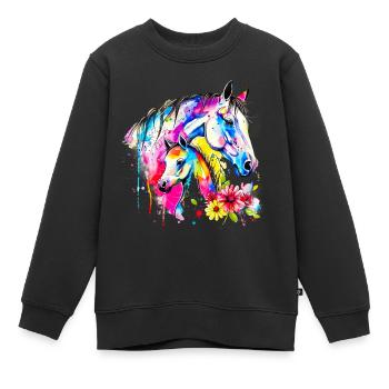Cheval avec son poulain - Sweat Premium enfant bio - noir - Devant - AI Model Kid Female (0cm)