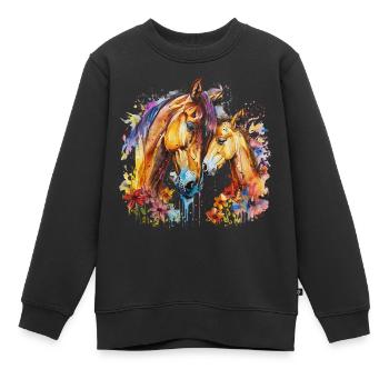 Cheval avec son poulain - Sweat Premium enfant bio - noir - Devant - AI Model Kid Female (0cm)
