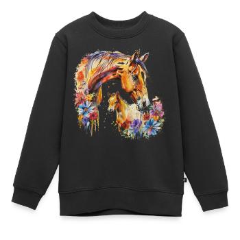Cheval avec son poulain - Sweat Premium enfant bio - noir - Devant - AI Model Kid Female (0cm)
