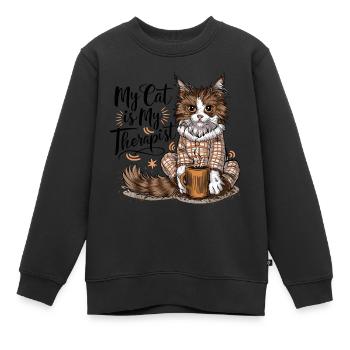 Mon chat est mon thérapeute amoureux des chats cadeau - Sweat Premium enfant bio - noir - Devant - AI Model Kid Female (0cm)