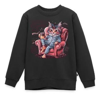 Drôle de chat en pyjama et chats tasse de café - Sweat Premium enfant bio - noir - Devant - AI Model Kid Female (0cm)