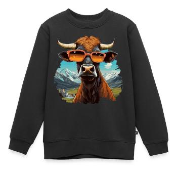 Vache cool en lunettes de soleil dans un paysage de montagne - Sweat Premium enfant bio - noir - Devant - AI Model Kid Female (0cm)
