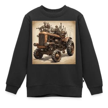 Plan / Sépia / Vintage / Rétro / Tracteur - Sweat Premium enfant bio - noir - Devant - AI Model Kid Female (0cm)
