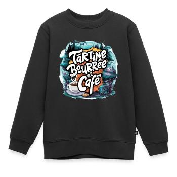 tartine beurrée et café - Sweat Premium enfant bio - noir - Devant - AI Model Kid Female (0cm)