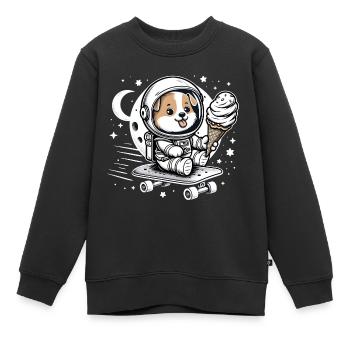 Hund als Astronaut mit Skateboard und Eis - Kinder Premium Organic Sweatshirt - Schwarz - Vorne - AI Model Kid Female (0cm)