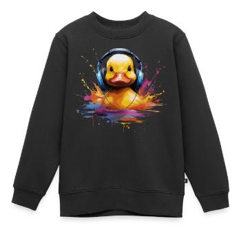 Gummiente hört Musik mit Kopfhörern - Kinder Premium Organic Sweatshirt - Schwarz - Vorne - AI Model Kid Female (0cm)