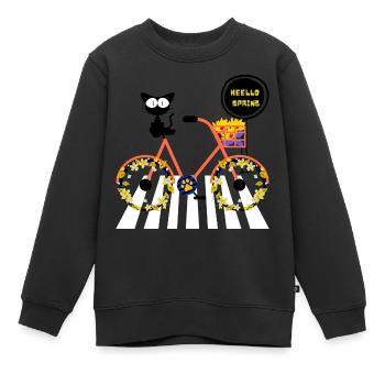Bonjour le printemps - Chat de printemps - Jardiniers du printemps - Sweat Premium enfant bio - noir - Devant - AI Model Kid Female (0cm)