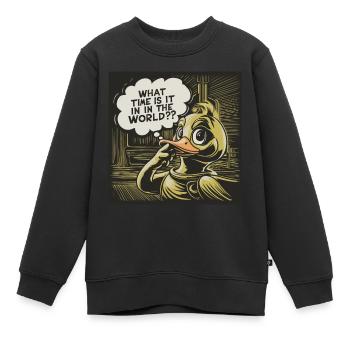 Nachdenkliche Gelbe Plastikente Ente Statement - Kinder Premium Organic Sweatshirt - Schwarz - Vorne - AI Model Kid Female (0cm)
