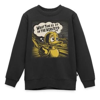 Nachdenkliche Gelbe Plastikente Ente Statement - Kinder Premium Organic Sweatshirt - Schwarz - Vorne - AI Model Kid Female (0cm)