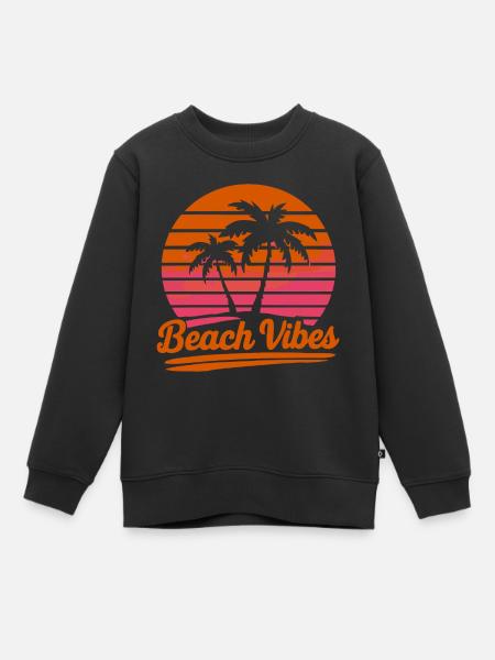 Beach Vibes Rétro Soleil Vacances Palmiers Été - Sweat Premium enfant bio - noir