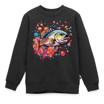 Barsch im bunten Farbkreis mit bunten Luftblasen - Kinder Premium Organic Sweatshirt - Schwarz - Vorne - AI Model Kid Female (0cm)