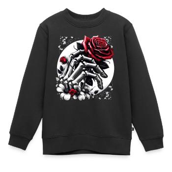 Gothic Rote Rose in Skeletons Umarmung - Kinder Premium Organic Sweatshirt - Schwarz - Vorne - AI Model Kid Female (0cm)