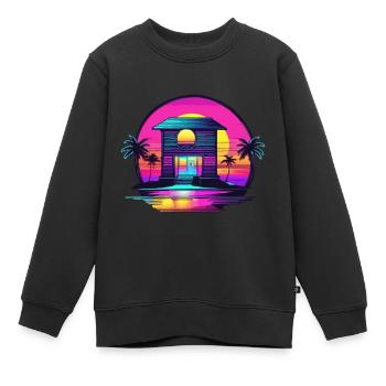 Maison / Cabane / Lac / Montagne / Nature / Forêt - Sweat Premium enfant bio - noir - Devant - AI Model Kid Female (0cm)