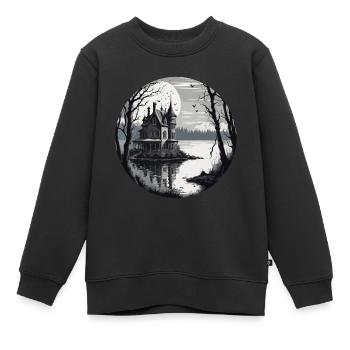 Maison / Cabane / Lac / Montagne / Nature / Forêt - Sweat Premium enfant bio - noir - Devant - AI Model Kid Female (0cm)