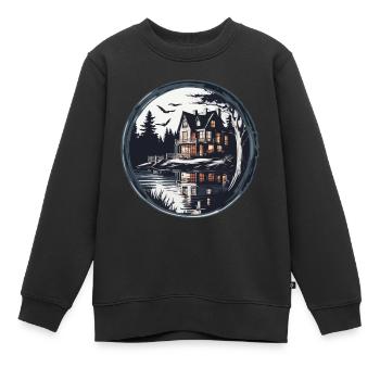 Maison / Cabane / Lac / Montagne / Nature / Forêt - Sweat Premium enfant bio - noir - Devant - AI Model Kid Female (0cm)