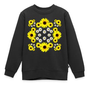 Marguerites, Fleur, Tournesol, Marguerites, Floral - Sweat Premium enfant bio - noir - Devant - AI Model Kid Female (0cm)