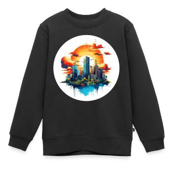 La ville au lever du soleil - Sweat Premium enfant bio - noir - Devant - AI Model Kid Female (0cm)