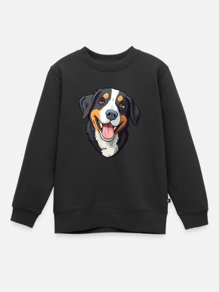 Grand Bouvier Suisse race aquarelle Cartoo - Sweat Premium enfant bio - noir