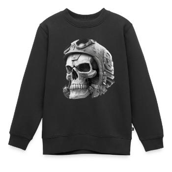 totenschädel mit Helm - Kinder Premium Organic Sweatshirt - Schwarz - Vorne - AI Model Kid Female (0cm)