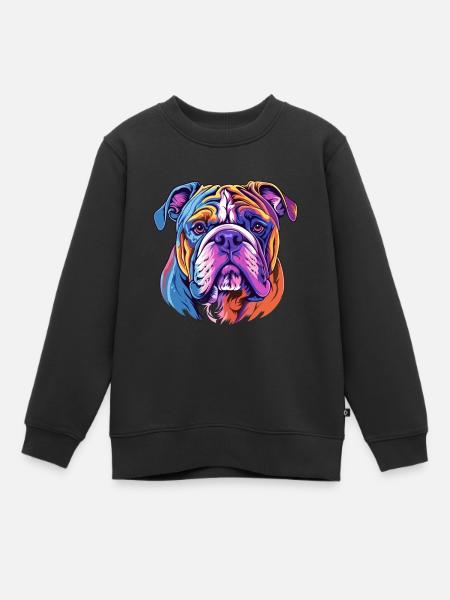 Bulldog chien race aquarelle dessin animé Kawaii Colorf - Sweat Premium enfant bio - noir