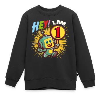 Un an petit robot bonjour j’ai 1 an - Sweat Premium enfant bio - noir - Devant - AI Model Kid Female (0cm)