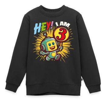 Petit robot de trois ans Bonjour j’ai 3 ans - Sweat Premium enfant bio - noir - Devant - AI Model Kid Female (0cm)