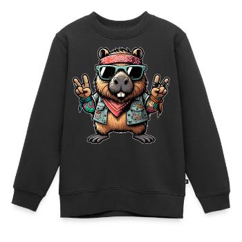 Capybara Peace Hippie - Kinder Premium Organic Sweatshirt - Schwarz - Vorne - AI Model Kid Female (0cm)