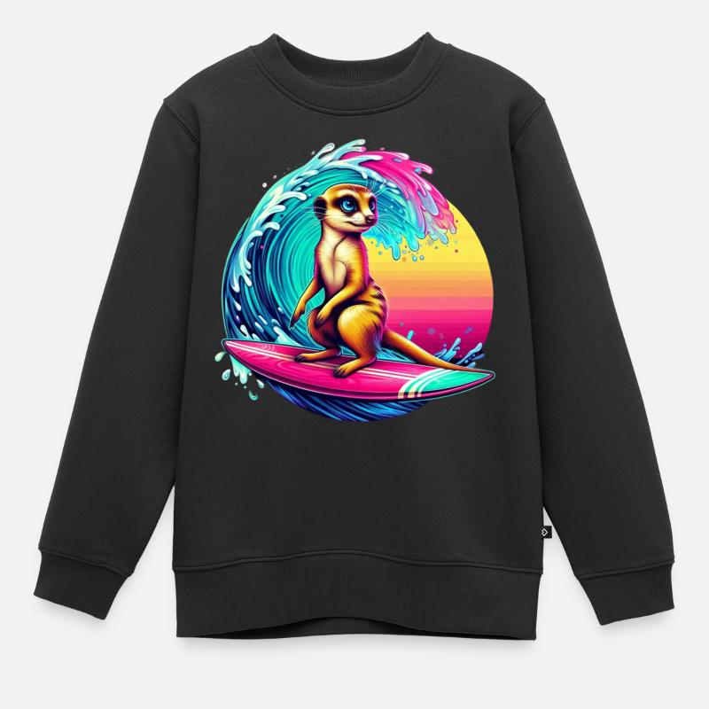 Erdmännchen Surfen - Kinder Premium Organic Sweatshirt - Schwarz