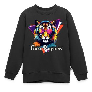 Tiger in Kopfhörern und Brillen im Pop-Art-Stil - Kinder Premium Organic Sweatshirt - Schwarz - Vorne - AI Model Kid Female (0cm)