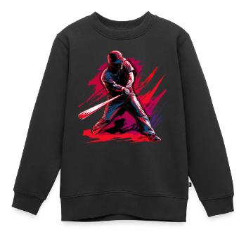 Baseballspieler in roter Pop-Art - Kinder Premium Organic Sweatshirt - Schwarz - Vorne - AI Model Kid Female (0cm)