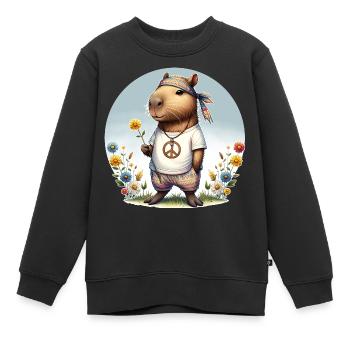 Capybara Hippie Paix - Sweat Premium enfant bio - noir - Devant - AI Model Kid Female (0cm)