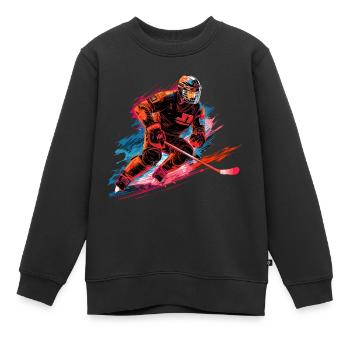 Joueur de hockey avec un bâton de hockey sur la patinoire - Sweat Premium enfant bio - noir - Devant - AI Model Kid Female (0cm)