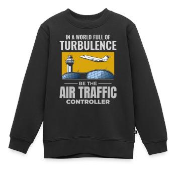 Contrôleur de la circulation aérienne ATC Aviation Humour Avion - Sweat Premium enfant bio - noir - Devant - AI Model Kid Female (0cm)