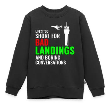 Contrôleur de la circulation aérienne ATC Aviation Humour Avion - Sweat Premium enfant bio - noir - Devant - AI Model Kid Female (0cm)