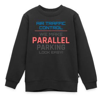 Contrôleur de la circulation aérienne ATC Aviation Humour Avion - Sweat Premium enfant bio - noir - Devant - AI Model Kid Female (0cm)