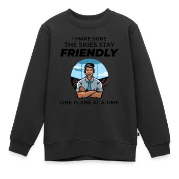 Contrôleur de la circulation aérienne ATC Aviation Humour Avion - Sweat Premium enfant bio - noir - Devant - AI Model Kid Female (0cm)