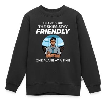 Contrôleur de la circulation aérienne ATC Aviation Humour Avion - Sweat Premium enfant bio - noir - Devant - AI Model Kid Female (0cm)