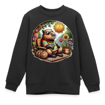 Capybara Hippie Peace - Kinder Premium Organic Sweatshirt - Schwarz - Vorne - AI Model Kid Female (0cm)