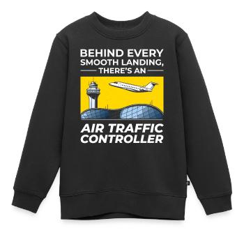 Contrôleur de la circulation aérienne ATC Aviation Humor Flight - Sweat Premium enfant bio - noir - Devant - AI Model Kid Female (0cm)