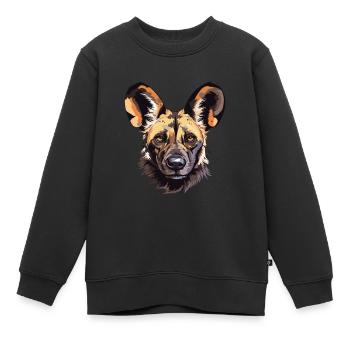 Chien sauvage africain race aquarelle dessin animé Kawaii C - Sweat Premium enfant bio - noir - Devant - AI Model Kid Female (0cm)
