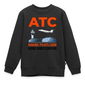 Contrôleur de la circulation aérienne ATC Aviation Humour Avion - Sweat Premium enfant bio - noir - Devant - AI Model Kid Female (0cm)