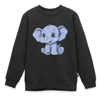 Mignon éléphant bleu avec de grands yeux - Sweat Premium enfant bio - noir - Devant - AI Model Kid Female (0cm)