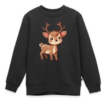 Niedliches Rehkitz Mit Großen Augen - Kinder Premium Organic Sweatshirt - Schwarz - Vorne - AI Model Kid Female (0cm)