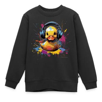 Gummiente hört Musik mit Kopfhörern - Kinder Premium Organic Sweatshirt - Schwarz - Vorne - AI Model Kid Female (0cm)